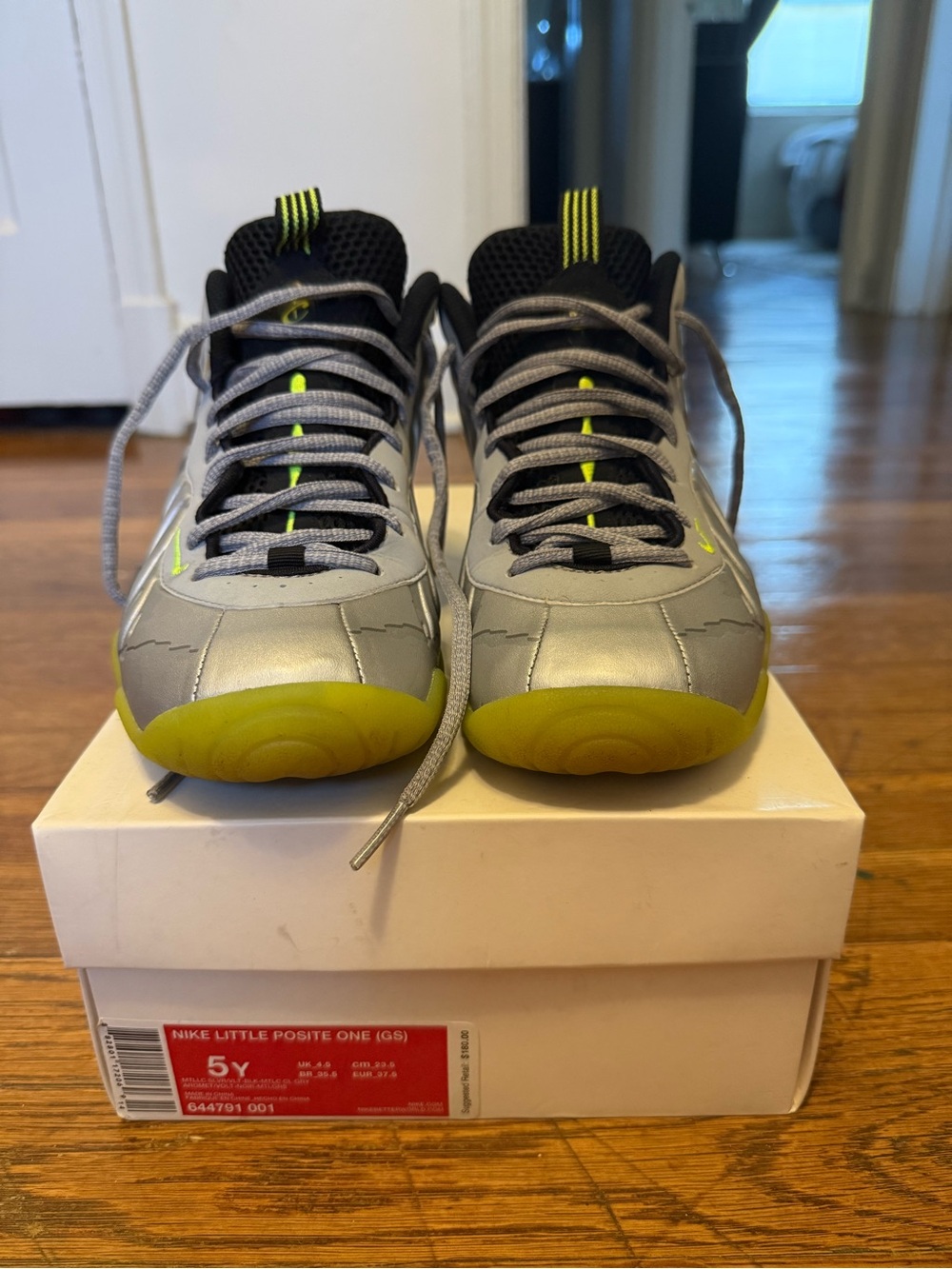 Nike Silver and Volt Kids Basketball Sneakers